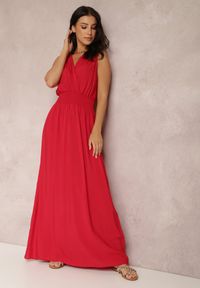Renee - Bordowa Sukienka Thesarpia. Kolor: czerwony. Materiał: tkanina, wiskoza. Długość rękawa: na ramiączkach. Wzór: jednolity, gładki. Typ sukienki: kopertowe. Styl: klasyczny. Długość: maxi #7