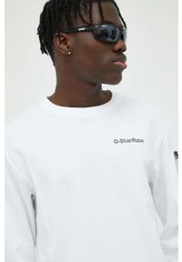 G-Star RAW - G-Star Raw longsleeve bawełniany kolor biały gładki. Kolor: biały. Materiał: bawełna. Długość rękawa: długi rękaw. Wzór: gładki #2