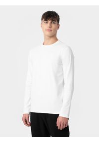 4f - Longsleeve regular gładki męski. Kolor: biały. Materiał: bawełna. Długość rękawa: długi rękaw. Wzór: gładki