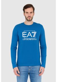 EA7 Emporio Armani - EA7 Niebieski męski bawełniany longsleeve, Rozmiar XL. Kolor: niebieski. Materiał: bawełna. Długość rękawa: długi rękaw. Długość: długie