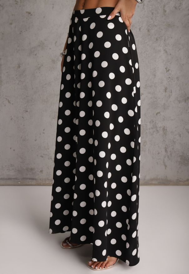 Renee - Czarny Komplet w Groszki Bluzka Wiązana przy Szyi i Spodnie Wide Leg Firerun. Kolor: czarny. Wzór: grochy