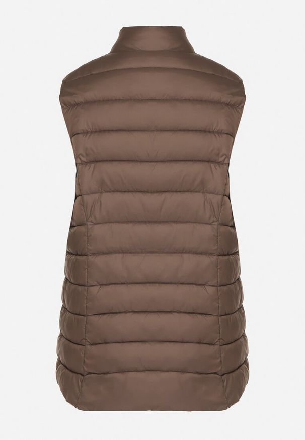 Born2be - Brązowa Pikowanana Kamizelka Sifitta. Okazja: na co dzień. Kolor: brązowy. Materiał: jeans. Styl: klasyczny, casual, elegancki