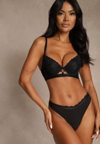 Renee - Czarny Koronkowy Biustonosz w Klasycznym Stylu z Aplikacją Galinassa. Kolor: czarny. Materiał: koronka. Wzór: aplikacja #8