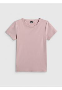 4f - 4F T-shirt slim gładki damski - różowy XXL. Okazja: na co dzień. Kolor: różowy. Materiał: dzianina, elastan, bawełna. Wzór: gładki. Styl: casual, klasyczny #1