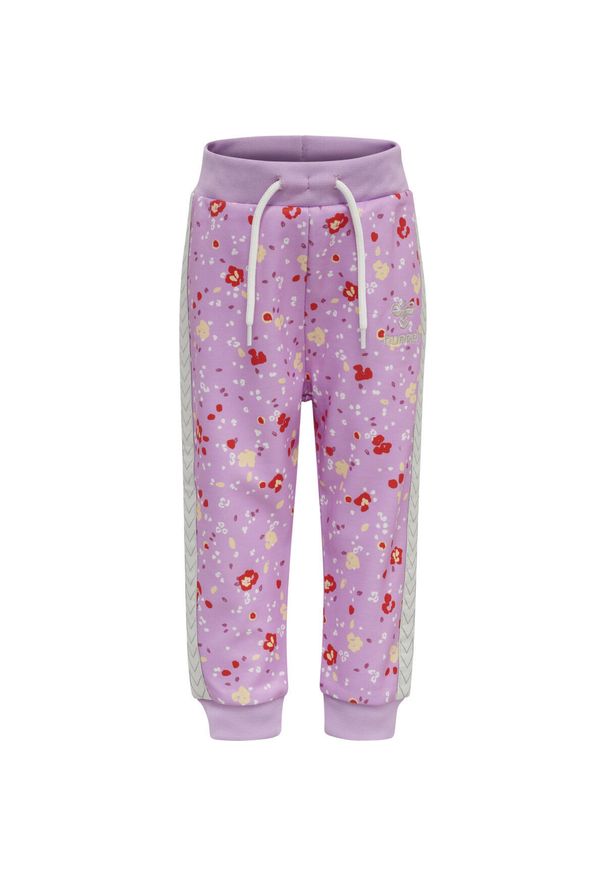 Spodnie dresowe dla niemowląt Hummel hmlNica. Kolor: fioletowy. Materiał: dresówka. Wzór: nadruk, jodełka, kwiaty. Sport: bieganie