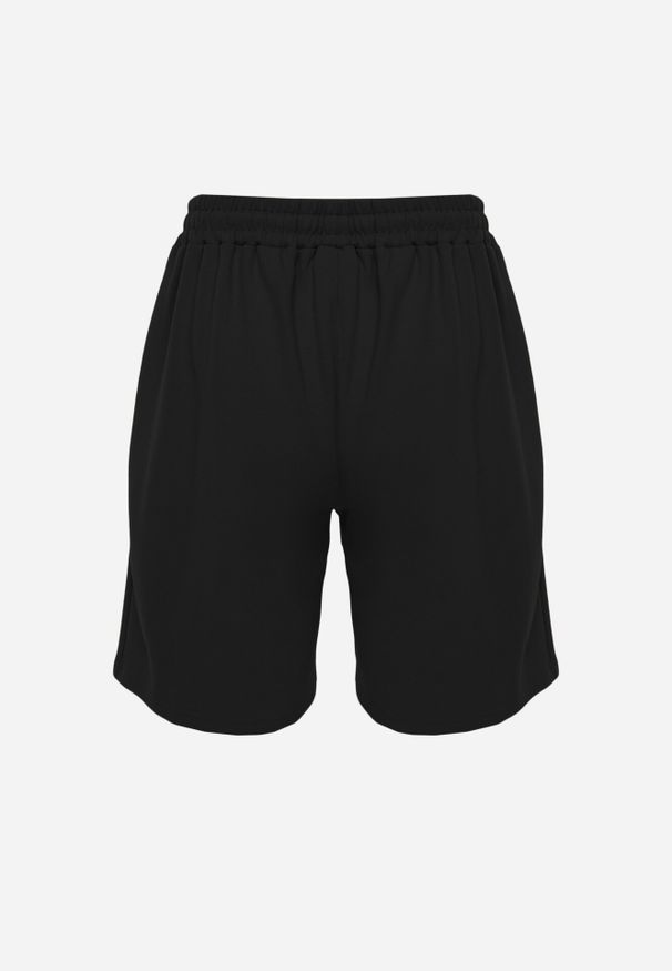 Born2be - Czarne Szorty Dresowe z Bawełną i Sznurkami Leofiel. Okazja: na co dzień, na spacer. Kolor: czarny. Materiał: bawełna, dresówka. Wzór: napisy. Styl: klasyczny, casual