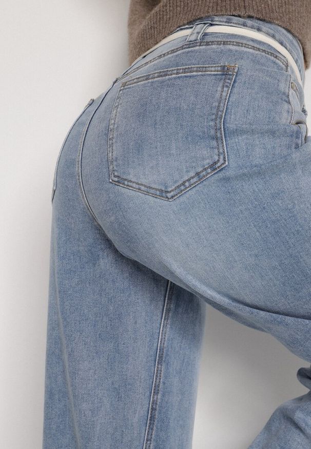 Born2be - Niebieskie Jeansy Balloon z Regularnym Stanem i Ozdobnym Wiązaniem Rislyn. Okazja: na co dzień. Kolor: niebieski. Styl: elegancki, casual