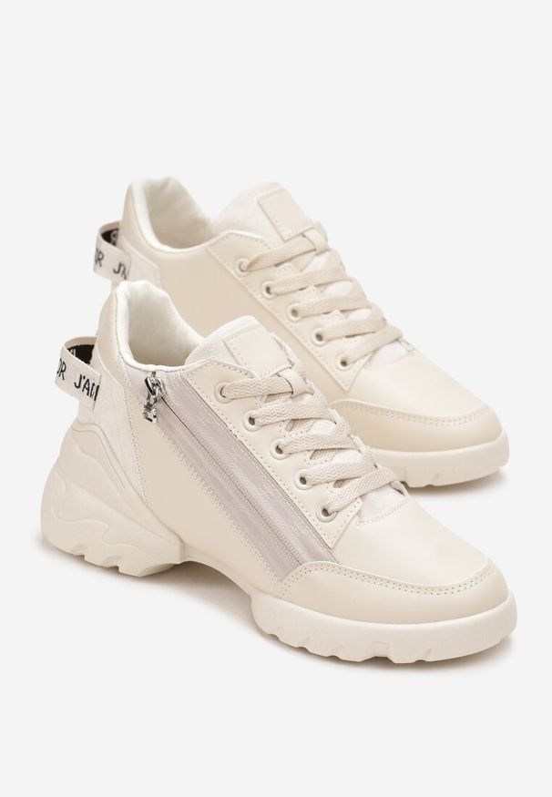 Born2be - Beżowe Sneakersy na Grubej Podeszwie z Ozdobnymi Suwakami Shala. Okazja: na co dzień. Kolor: beżowy