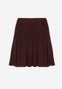 Born2be - Brązowa Plisowana Spódnica z Wiskozą z Wysokim Stanem Nesadoe. Okazja: na co dzień, na spotkanie biznesowe. Stan: podwyższony. Kolor: brązowy. Materiał: wiskoza. Styl: biznesowy, klasyczny, casual, elegancki #2