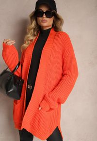 Renee - Pomarańczowy Kardigan z Kieszeniami Niezapinany Parika. Okazja: na co dzień, na spotkanie biznesowe. Kolor: pomarańczowy. Materiał: jeans. Styl: wizytowy, biznesowy, elegancki, casual #5