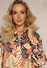 Renee - Brązowo-Żółta Koszula z Abstrakcyjnym Wzorem w Etno Stylu Agresse. Kolor: brązowy. Styl: etno