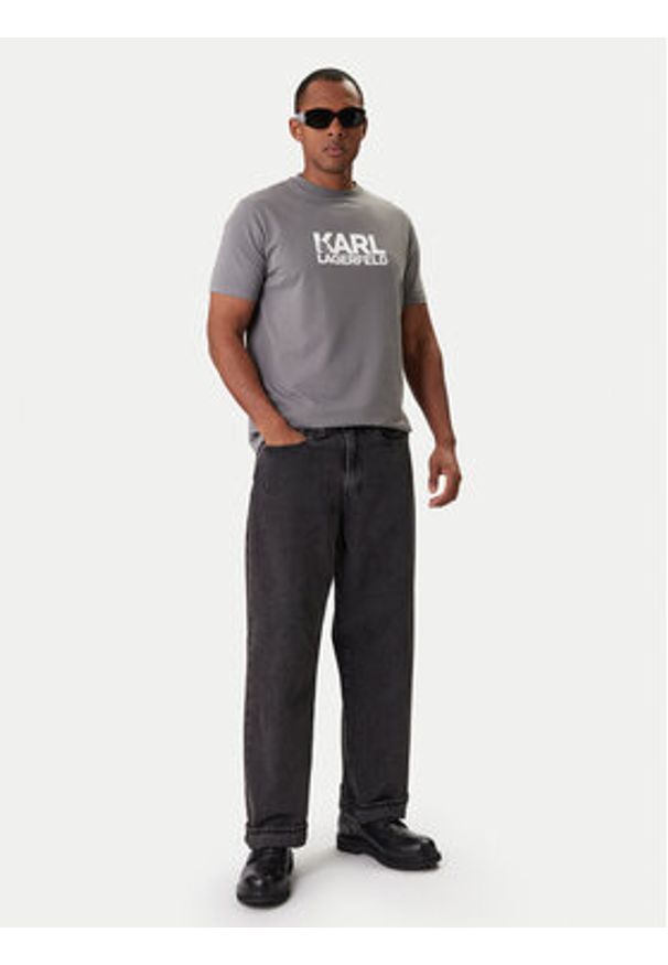 Karl Lagerfeld - KARL LAGERFELD T-Shirt 755780 561235 Szary Regular Fit. Typ kołnierza: dekolt w karo. Kolor: szary. Materiał: bawełna