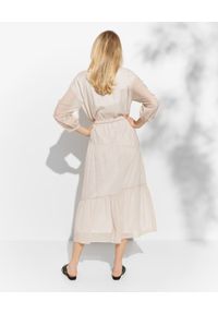 PESERICO - Beżowa sukienka midi. Kolor: beżowy. Materiał: bawełna, materiał. Długość: midi #2