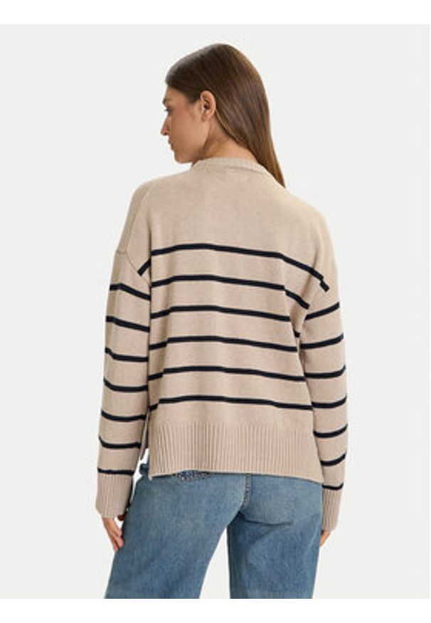 Guess Jeans Sweter W5BR03 Z3HM1 Beżowy Relaxed Fit. Kolor: beżowy. Materiał: bawełna