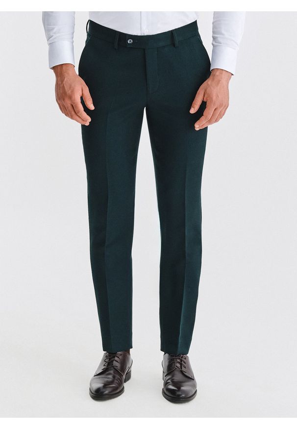 Pako Lorente - PAKO LORENTE – Zielone spodnie garniturowe. Kolor: zielony. Materiał: poliester, bawełna, wiskoza, elastan. Styl: elegancki