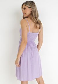 Born2be - Fioletowa Sukienka Bawełniana na Cienkich Ramiączkach Rosatira. Kolor: fioletowy. Materiał: bawełna. Długość rękawa: na ramiączkach. Typ sukienki: kopertowe #5