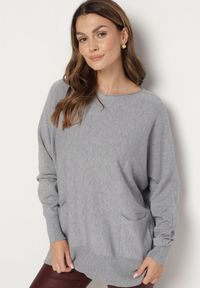 Born2be - Szary Sweter z Wiskozą i Kieszeniami Everina. Okazja: na co dzień. Kolor: szary. Materiał: wiskoza. Styl: klasyczny, elegancki, casual #6
