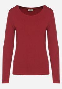 Born2be - Bordowa Bluzka Typu Longsleeve z Okrągłym Dekoltem Unelessa. Kolor: czerwony. Materiał: jeans. Długość rękawa: długi rękaw. Styl: elegancki, klasyczny #6