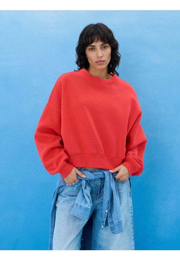 Sinsay - Bluza crewneck basic - czerwony. Kolor: czerwony