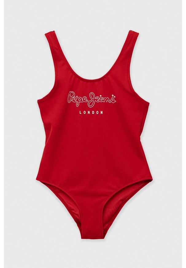 Pepe Jeans strój kąpielowy dziecięcy kolor czerwony. Kolor: czerwony. Materiał: materiał. Rodzaj stanika: odpinane ramiączka