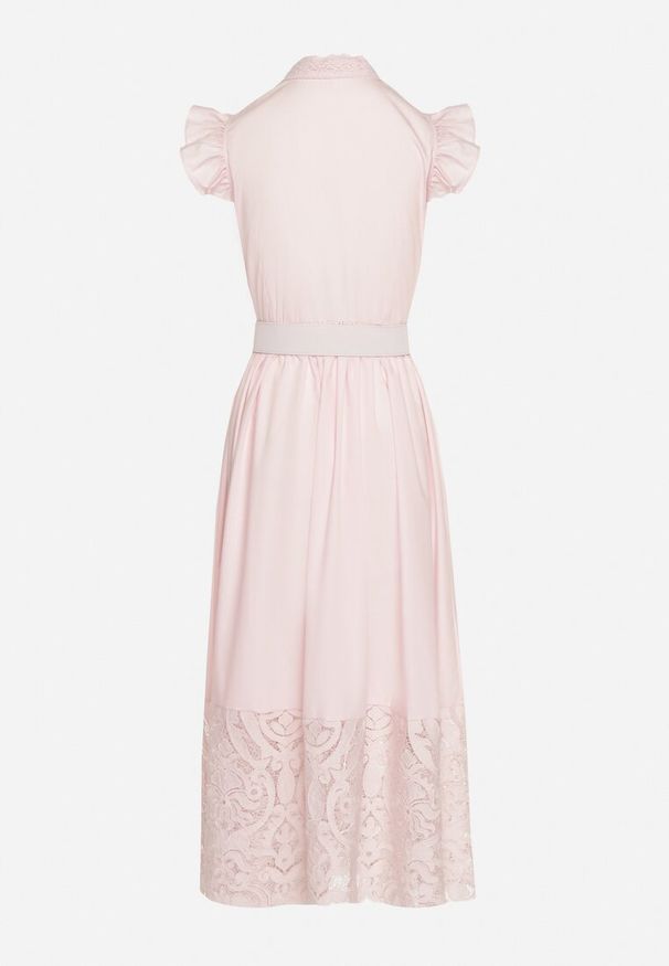 Born2be - Różowa Sukienka Ażurowa o Koszulowym Kroju z Paskiem z Ekoskóry Trija. Okazja: na co dzień, na imprezę. Kolor: różowy. Wzór: ażurowy. Typ sukienki: koszulowe. Styl: casual, elegancki