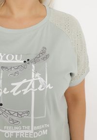 Born2be - Miętowy Bawełniany T-shirt z Nadrukiem z Przodu Salaura. Kolor: miętowy. Materiał: bawełna. Wzór: nadruk. Sezon: lato #3