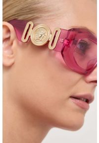 VERSACE - Versace okulary przeciwsłoneczne męskie kolor różowy. Kształt: prostokątne. Kolor: różowy #2