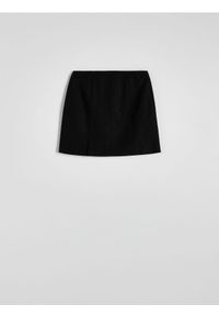 Reserved - Spódnica mini z lnem - czarny. Kolor: czarny. Materiał: len