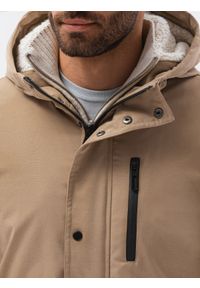 Ombre Clothing - Kurtka męska zimowa C517 - beżowa - XXL. Kolor: beżowy. Materiał: poliester. Sezon: zima #2