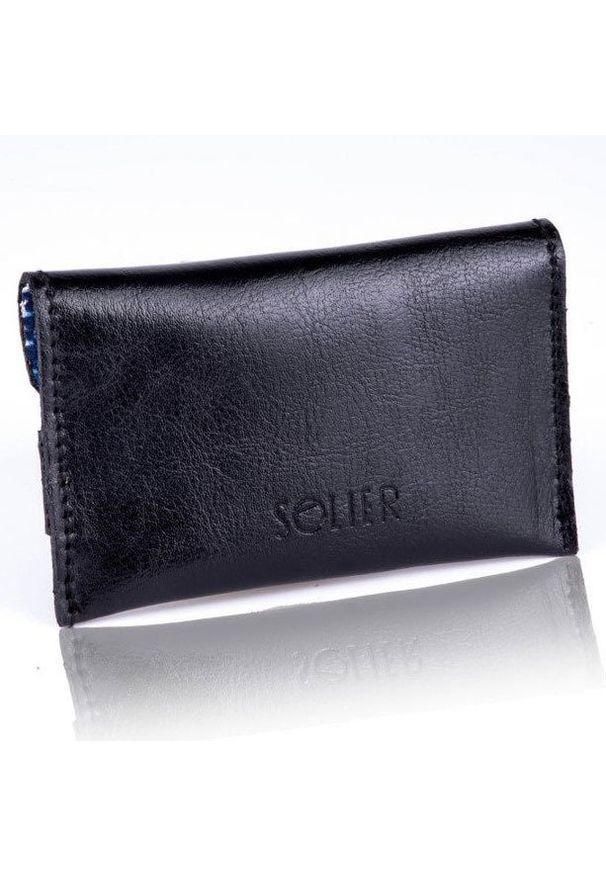 Skórzany cienki portfel wizytownik Solier SW19 czarny. Kolor: czarny. Materiał: skóra