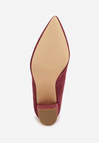 Renee - Bordowe Casualowe Czółenka na Słupku z Wkładką ze Skóry Naturalnej Maidra. Okazja: na co dzień. Kolor: czerwony. Materiał: skóra. Sezon: wiosna, lato. Obcas: na słupku. Styl: casual. Wysokość obcasa: średni #6