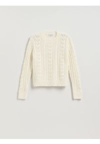 Reserved - Sweter z dodatkiem wełny - kremowy. Kolor: kremowy. Materiał: wełna