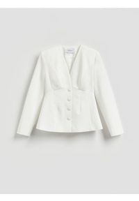 Reserved - Taliowana marynarka - biały. Kolor: biały. Materiał: tkanina, wiskoza #1