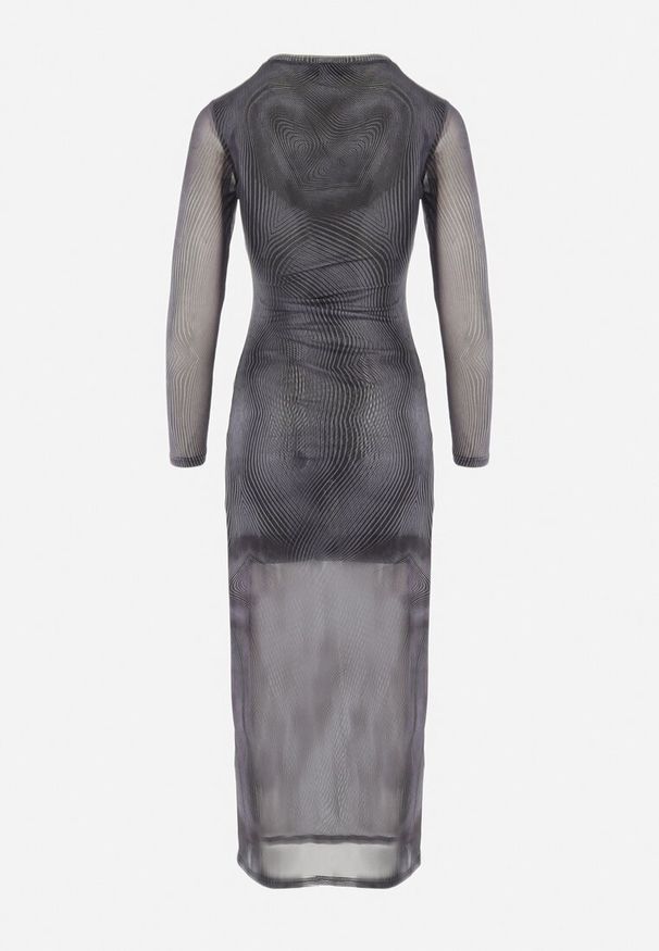 Born2be - Czarna Dopasowana Sukienka Maxi z Przeźroczystego Materiału z Wycięciem Polria. Okazja: na imprezę. Kolor: czarny. Materiał: materiał. Wzór: aplikacja. Styl: elegancki, klasyczny. Długość: maxi