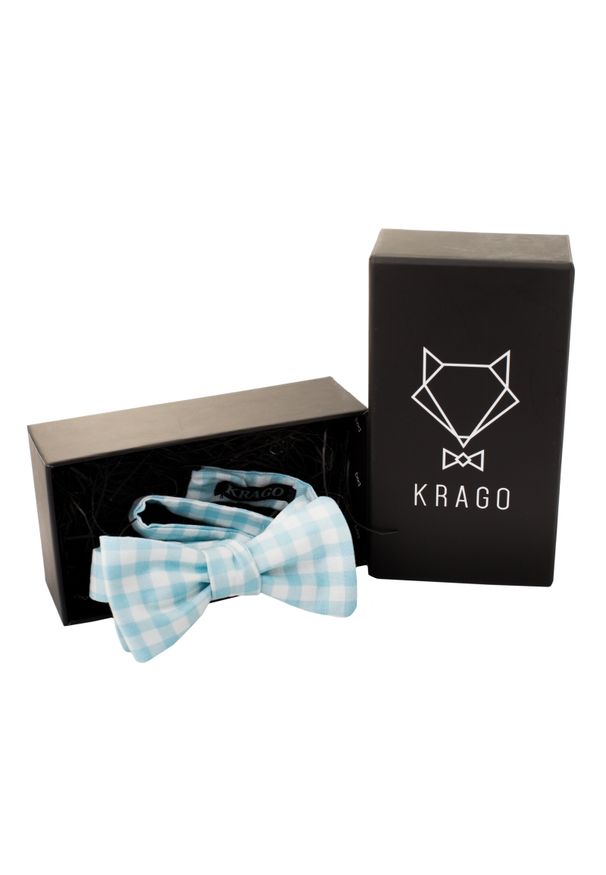 Biało-Niebieska Mucha w Kratę, Kratkę, Wiązana, 100% Bawełna - Krago, Męska. Kolor: niebieski. Materiał: bawełna. Wzór: kratka