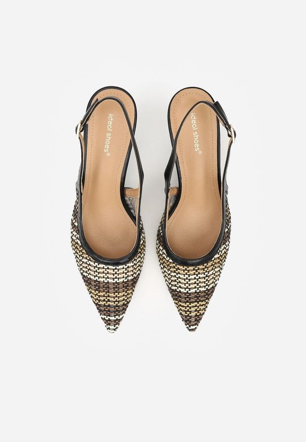 Renee - Czarne Sandały z Plecionym Motywem Tibindel. Okazja: na imprezę. Zapięcie: sprzączka. Kolor: czarny. Obcas: na obcasie. Styl: elegancki. Wysokość obcasa: średni