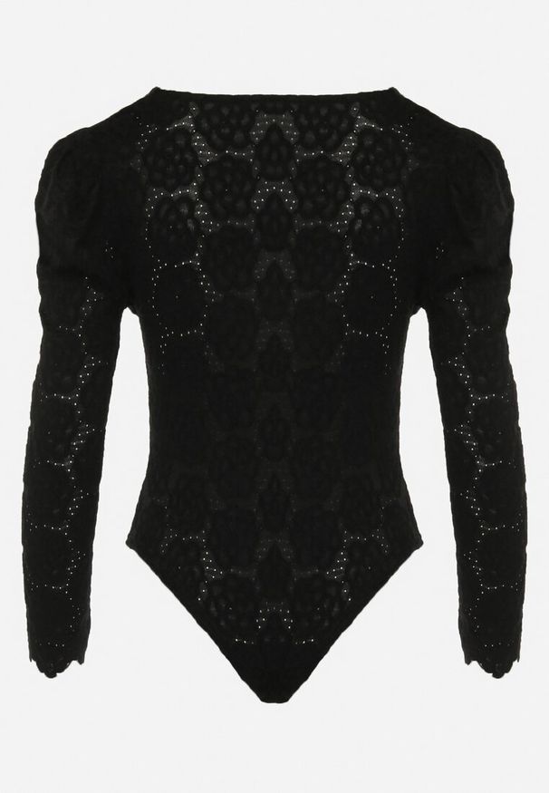 Born2be - Czarne Koronkowe Body z Kopertowym Dekoltem Mardie. Kolor: czarny. Materiał: koronka. Wzór: aplikacja