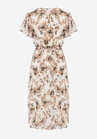 Renee - Pomarańczowa Kopertowa Sukienka z Wiązanym Paskiem w Kwiatowy Print z Brokatem Runewea. Okazja: na randkę. Kolor: pomarańczowy. Wzór: nadruk, kwiaty. Typ sukienki: kopertowe. Styl: boho #2