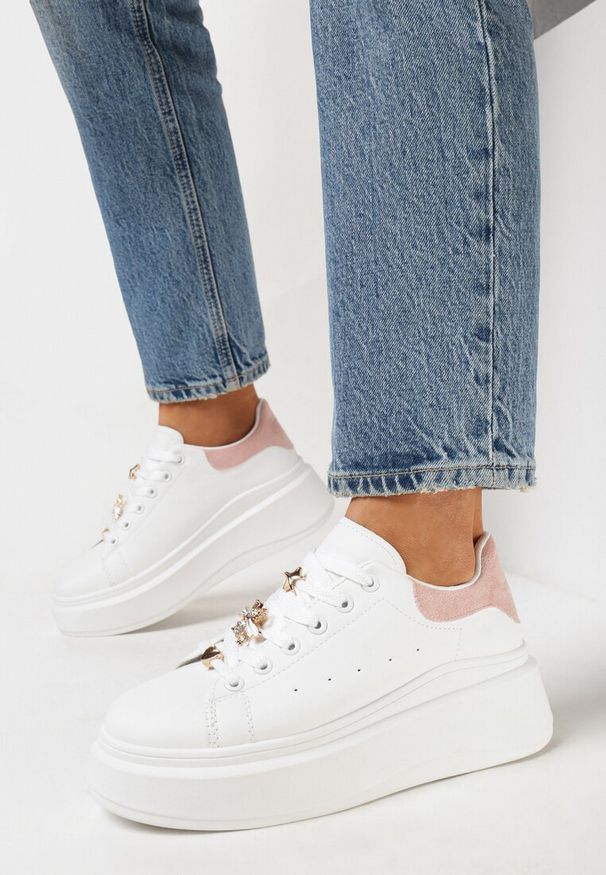 Born2be - Biało-Różowe Sneakersy na Platformie Ariadi. Okazja: na co dzień. Kolor: biały. Obcas: na platformie
