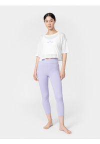 4f - T-shirt crop top oversize do jogi damski. Kolor: biały. Materiał: włókno, dzianina. Sport: joga i pilates