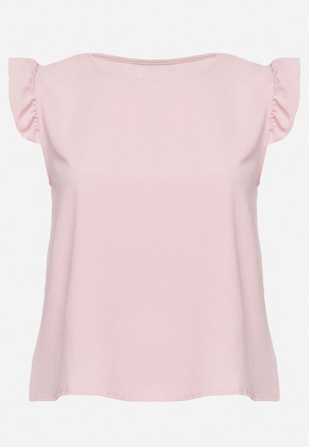 Born2be - Jasnoróżowy Top Koszulka bez Rękawów z Falbanką Vivolia. Okazja: na co dzień, na randkę. Kolekcja: plus size. Kolor: różowy. Materiał: jeans. Długość rękawa: bez rękawów. Wzór: aplikacja. Styl: casual, elegancki, klasyczny