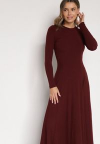 Born2be - Bordowa Bawełniana Sukienka o Rozkloszowanym Kroju Tuselenea. Okazja: na co dzień. Kolor: czerwony. Materiał: bawełna. Typ sukienki: proste. Styl: casual, elegancki #5