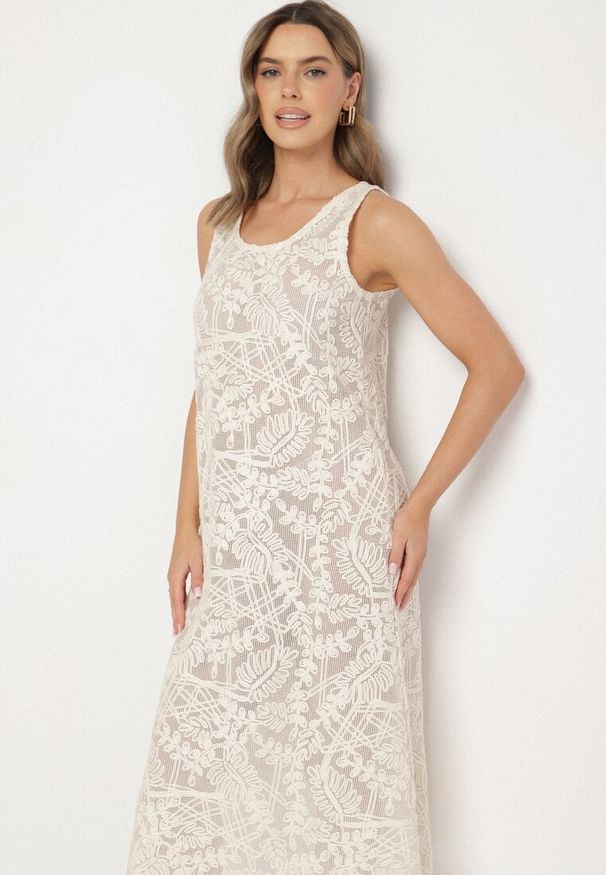 Born2be - Beżowa Szydełkowa Sukienka z Bawełny w Stylu Boho Baniretia. Okazja: na spacer, na imprezę, na co dzień. Kolor: beżowy. Materiał: bawełna. Styl: boho