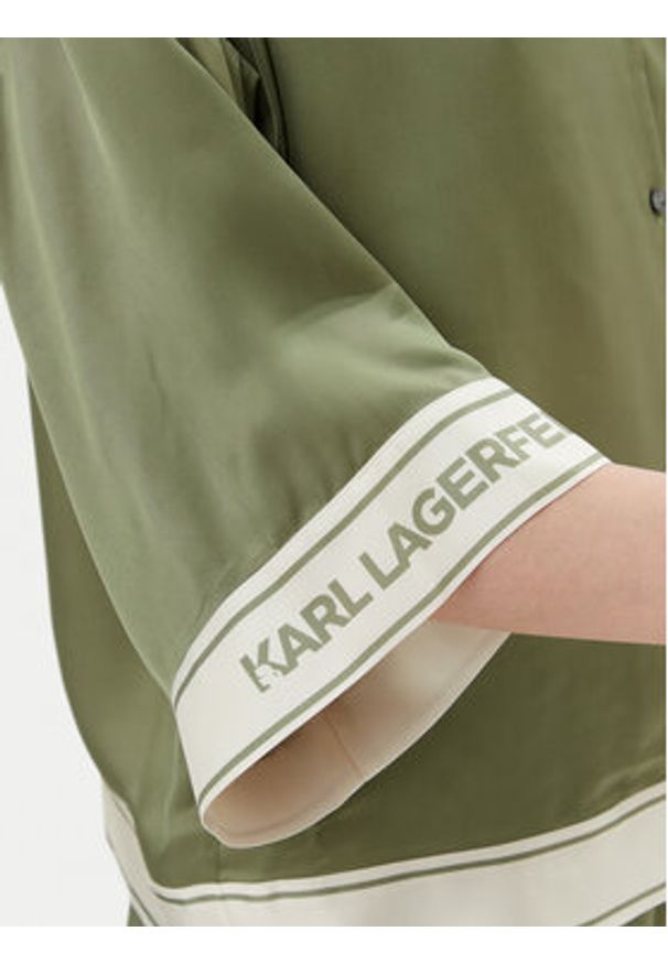 Karl Lagerfeld - KARL LAGERFELD Koszula A2W11037 Zielony Relaxed Fit. Typ kołnierza: dekolt w karo. Kolor: zielony. Materiał: wiskoza