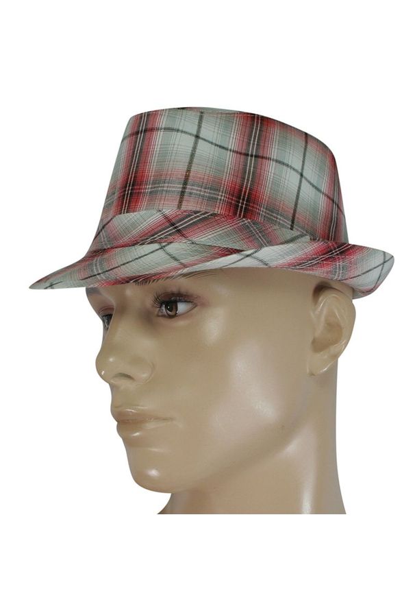 Jarek - Kapelusz Letni, Czerwono-Szary w Kratkę, Trilby, Męski, z Paskiem, JACKSON, 100% Bawełna -JAREK. Kolor: czerwony. Materiał: bawełna. Wzór: kratka. Sezon: lato. Styl: wakacyjny, klasyczny