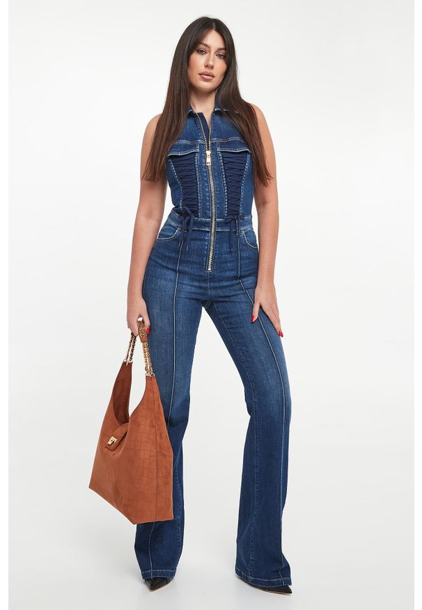 Elisabetta Franchi - Kombinezon damski jeansowy ELISABETTA FRANCHI. Materiał: jeans