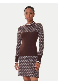 Guess Sweter W5BR24 Z3JD2 Brązowy Slim Fit. Kolor: brązowy. Materiał: syntetyk