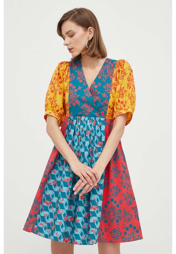 Weekend Max Mara sukienka bawełniana mini rozkloszowana. Materiał: bawełna. Długość rękawa: krótki rękaw. Typ sukienki: rozkloszowane. Długość: mini