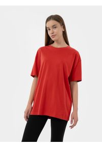 4f - T-shirt regular gładki uniseks. Kolor: czerwony. Materiał: bawełna, dzianina. Wzór: gładki #1