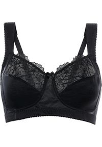 bonprix - Biustonosz odciążający bez fiszbinów z wyściełanymi ramiączkami. Kolor: czarny. Wzór: aplikacja, kwiaty, haft #1